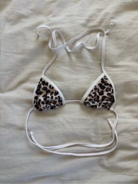 Wild Fable Leopard Print Triangle Bikini Top + Bottoms - White Trim